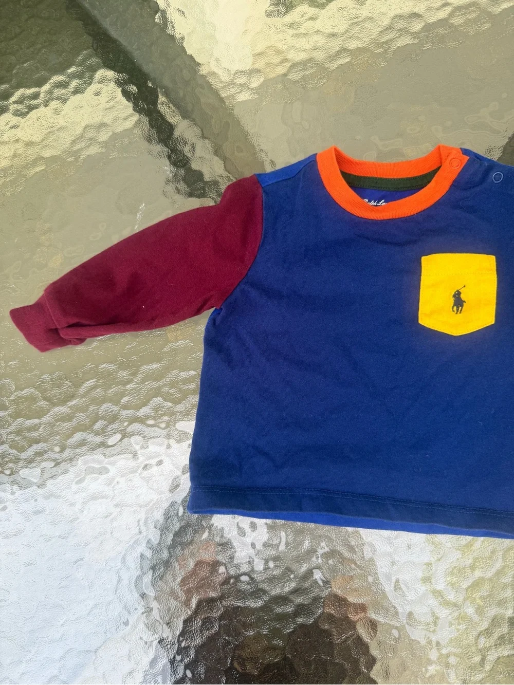Ralph Lauren Navy Long-Sleeve Colorblock Tee with Yellow Pocket